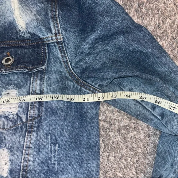 TrillNation Blue Distressed / Thrashed Denim Jean Jacket Size L - Picture 9 of 10